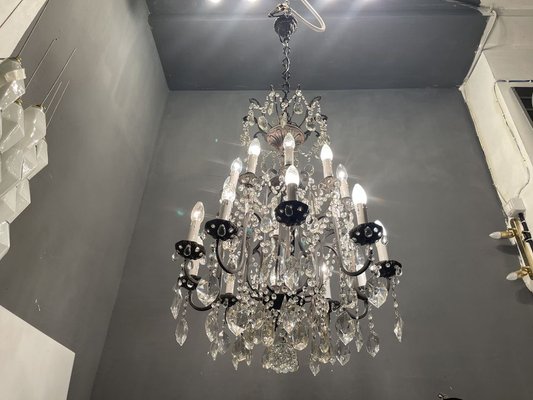 Large Wrought Iron Crystal Chandelier, Large Wrought Iron Crystal Chandelier