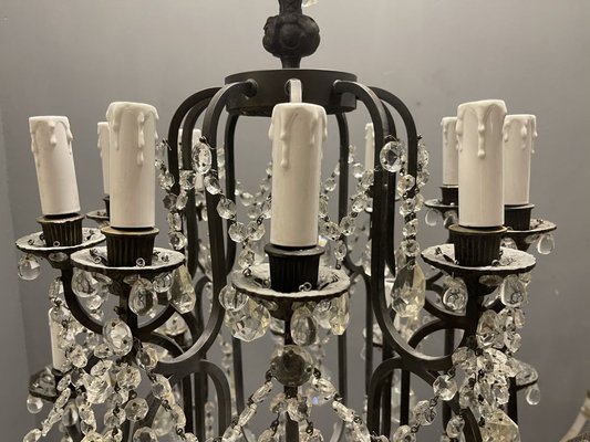 Large Wrought Iron Crystal Chandelier, Large Wrought Iron Crystal Chandelier