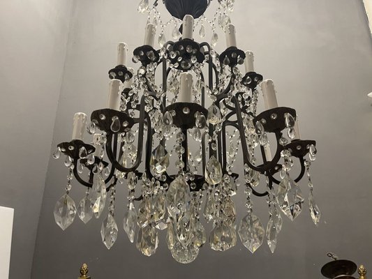Large Wrought Iron Crystal Chandelier, Black Iron Chandelier Large