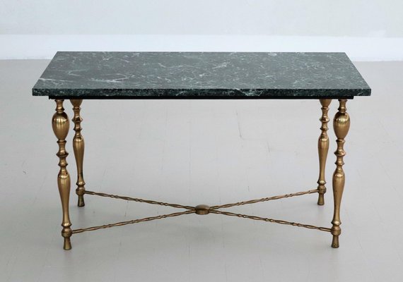 Italian Coffee Table with Marble Top and Brass Base 1950s for