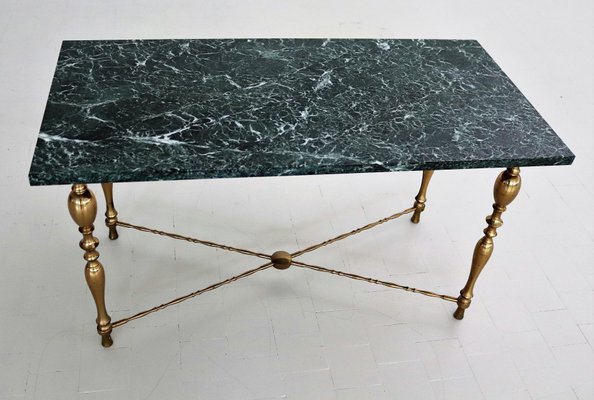Italian Coffee Table with Marble Top and Brass Base 1950s
