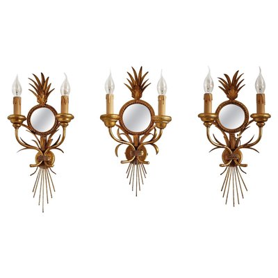 Gilt Wall Sconces With Antique Mirror, Antique Mirror Sconce
