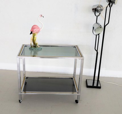 Italian Bar Cart or Trolley in Brass and Chrome, 1970s for sale at