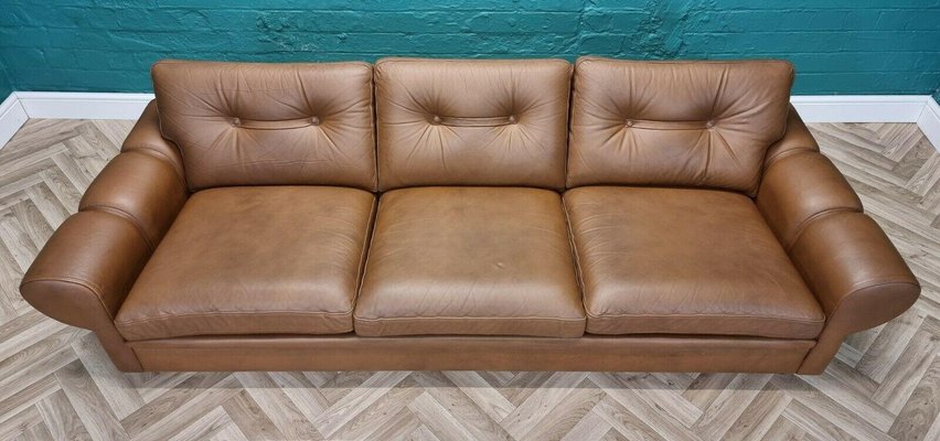 Vintage Danish Light Brown Leather Sofa, Light Brown Leather Couch