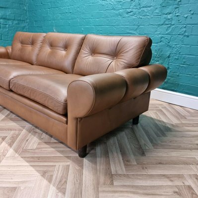 Vintage Danish Light Brown Leather Sofa, Light Leather Sofa