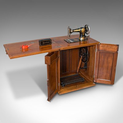 Antique English Walnut Sewing Machine Cabinet or Machinist Console, 1920s  for sale at Pamono