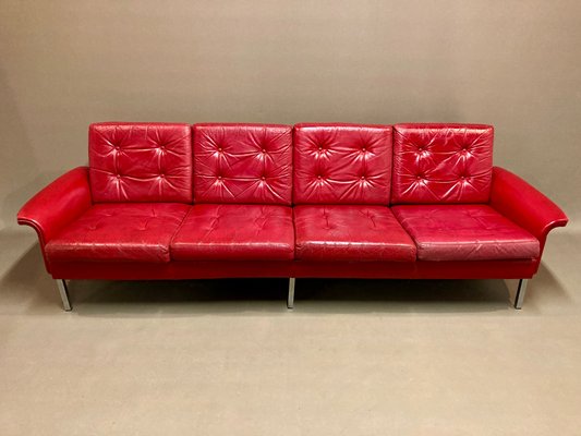 Red Leather Sofa 1950s For At Pamono, Red Leather Sofa Sleeper