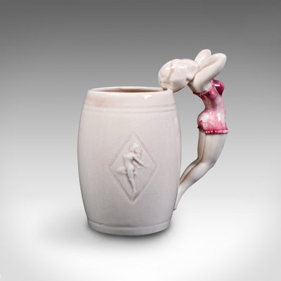 Vintage Japanese Decorative Ceramic Barrel Mugs with Female