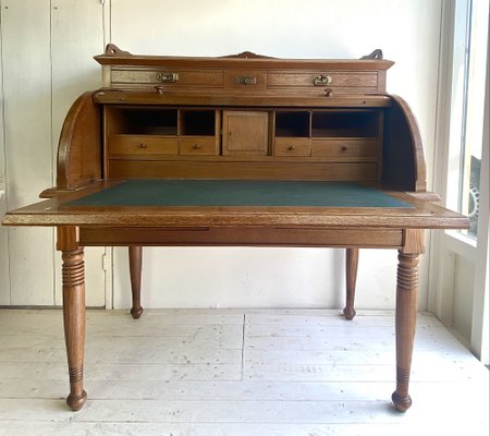 Large Antique Cylinder Writing Desk in Oak for sale at Pamono