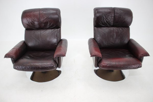 Style Leather And Chrome Armchairs, Scandinavian Style Leather Recliners