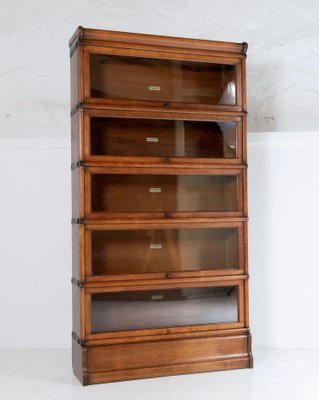 Glazed 5 Tier Oak Library Bookcase From, Oak Library Bookcase With Glass Doors