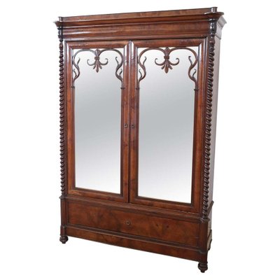 Antique Walnut Wardrobe With Mirror, Armoire With Mirror Front