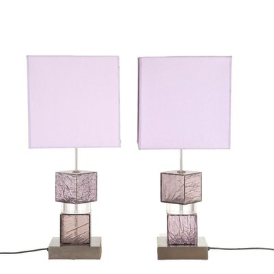 Italian Lilac Perspex Lamps Set Of 2, Lilac Table Lamp Shade