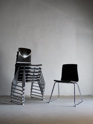 Mid Century German Stackable Tubular Steel Dining Chairs from