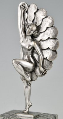 Art Deco Silvered Bronze Dancer Sculpture with Feathers by H. Molins, 1930s  for sale at Pamono