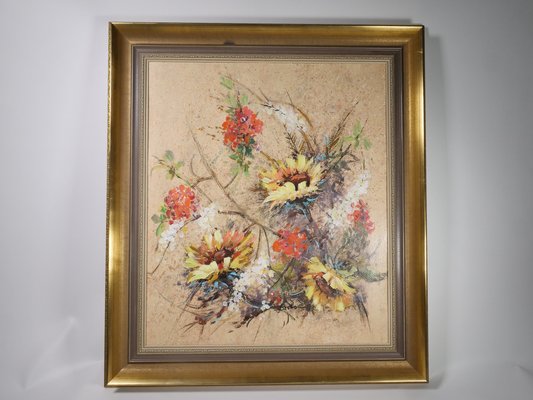 Pintura abstracta Mid-Century de flores, óleo sobre madera en venta en  Pamono