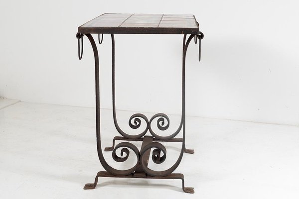 Spanish Revival Wrought Iron Tile Top, Small Wrought Iron Patio End Table
