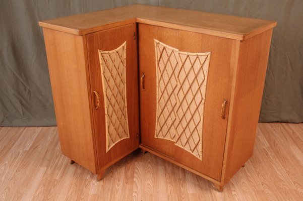 Corner Cabinet in Wood and Rattan 1960s