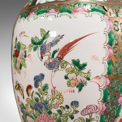 Vase Vintage Hexagonal Décoré De Roses - Céramique Couleur Saumon - Très Bon état