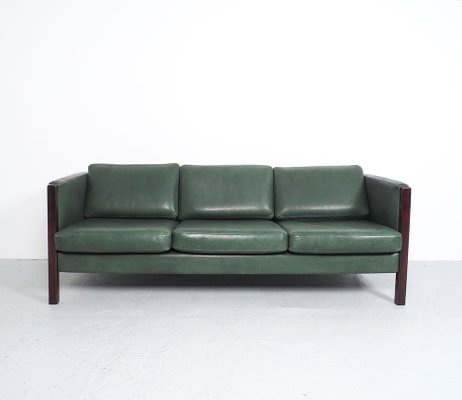 Vintage Danish Green Leather Sofa, Green Leather Sofas