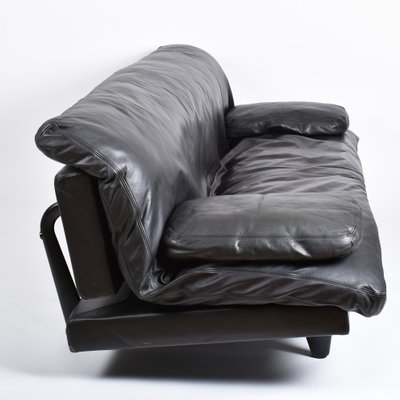 Convertible Black Leather Sofa By Ernst, Convertible Leather Sofa