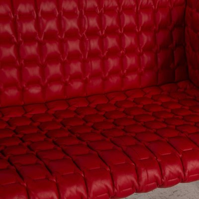 Ruched Red Leather Sofa From Ligne, Dark Red Leather Couch