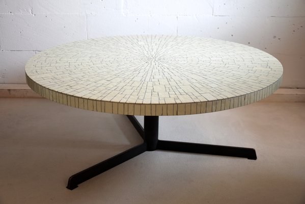 Mid Century Modern Round White Ceramic Mosaic Coffee Table by Heinz Lilienthal
