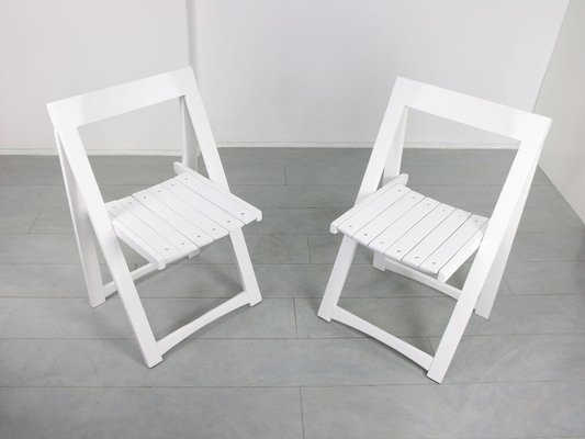 Vintage Trieste Folding Chairs By Aldo, White Wooden Padded Chairs