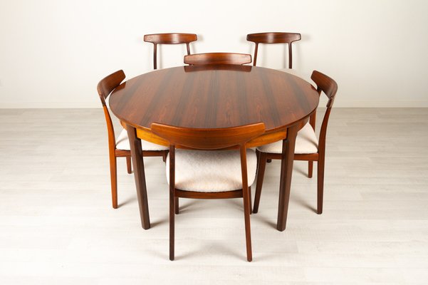Vintage Danish Extendable Round, Round Rosewood Dining Table And Chairs