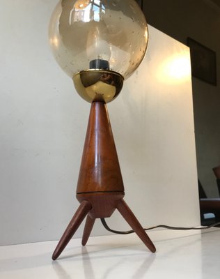 Grande Lampe de Bureau Tripode Mid-Century en Laiton et Abat-Jour