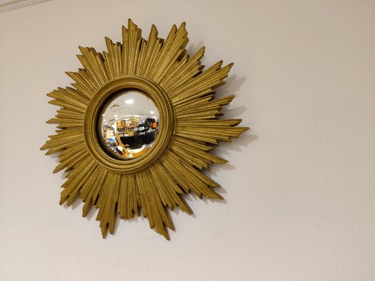 Mid Century Golden Sunburst Mirror, Vintage Mid Century Sunburst Mirror