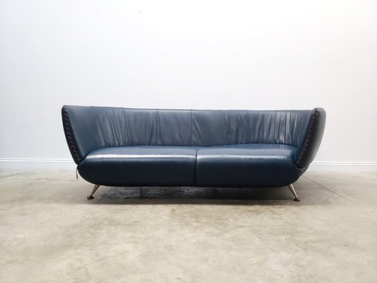 Model Ds 102 Curved Navy Blue Leather, Navy Blue Leather Sofa Bed