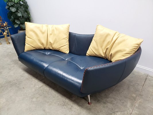 Model Ds 102 Curved Navy Blue Leather, Navy Leather Furniture