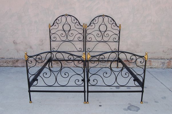Single Beds In Wrought Iron 1800s Set, Antique Wrought Iron Single Bed Frame