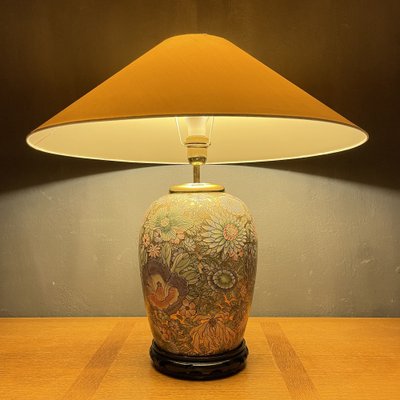 Large Vintage Ceramic Flower Table Lamp, Old Ceramic Table Lamps