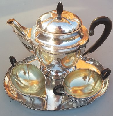 800 Silver Tea Service with Tray Set of 4 for sale at Pamono