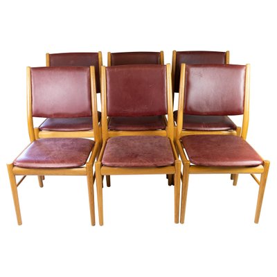 Dining Room Chairs Of Oak And Bordeaux, Oak And Leather Dining Room Chairs