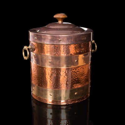 Antique Edwardian English Fireside Bin In Copper Brass For Sale At Pamono