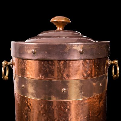 Antique Edwardian English Fireside Bin In Copper Brass For Sale At Pamono