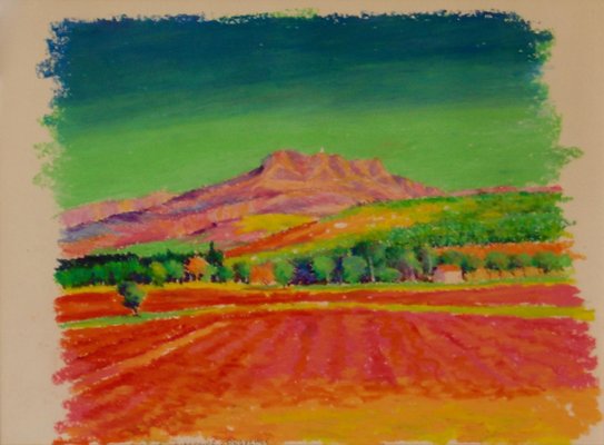 Provence, Early 21St Century, Oil Pastel Of Landscape France By K.b. Hancock, 2000S For Sale At Pamono