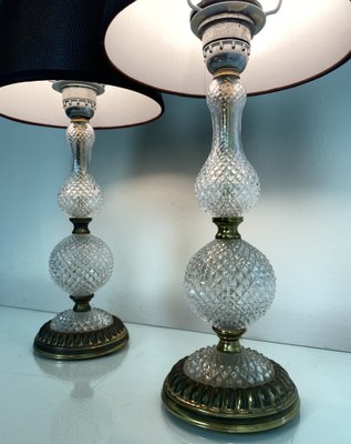 Vintage French Cut Glass And Brass, Hobnail Glass Table Lamp
