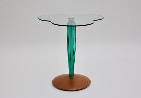 Clear Glass Green Glass Beech Clover Leaf Side Table Italy 1980s