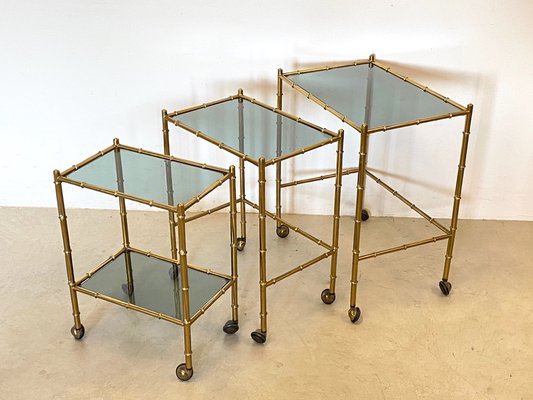Stackable Trolleys in Brass & Faux Bamboo 1970s, Set of 3 for sale at Pamono