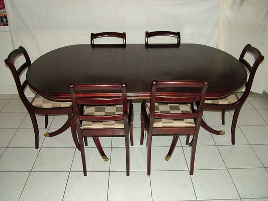 English Regency Style Dining Table With, Wood Dining Table And 6 Chairs Set