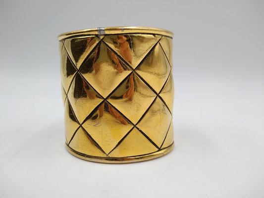 Vintage Gold Quilted Cuff Bracelet from Chanel