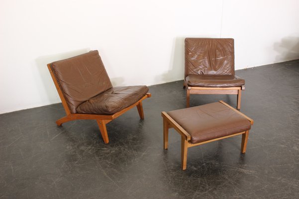 Ge 375 Leather Chair Ottoman Set By, Leather Armchair And Ottoman Set
