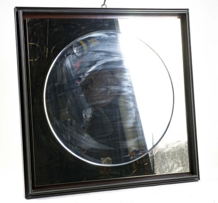 Black Lacquered Wood 1980s, Round Mirror With Black Frame 9 6 In