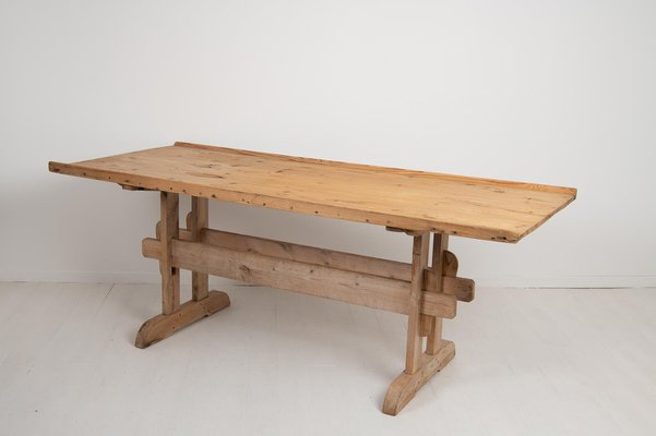 19th Century Swedish Pine Country Dining Trestle Table for sale at