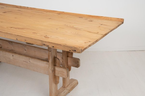 19th Century Swedish Pine Country Dining Trestle Table for sale at
