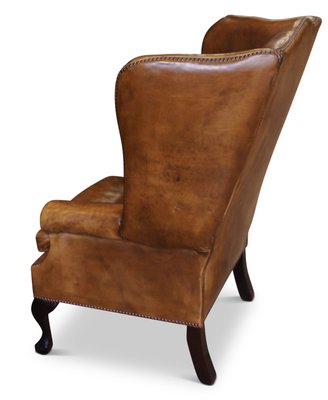 Georgian Tan Leather Wing Back Armchair, Light Tan Leather Club Chair